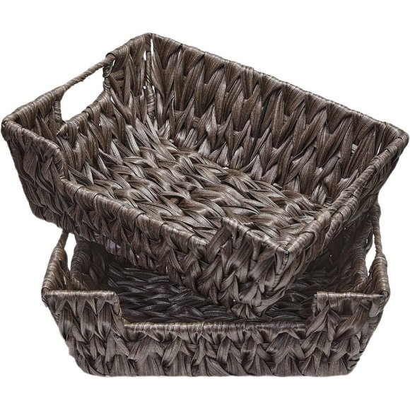 13.75" x 11" x 5" 2 Wicker Water Hyacinth Storage Basket with Built-in Handles - Picture 1 of 7